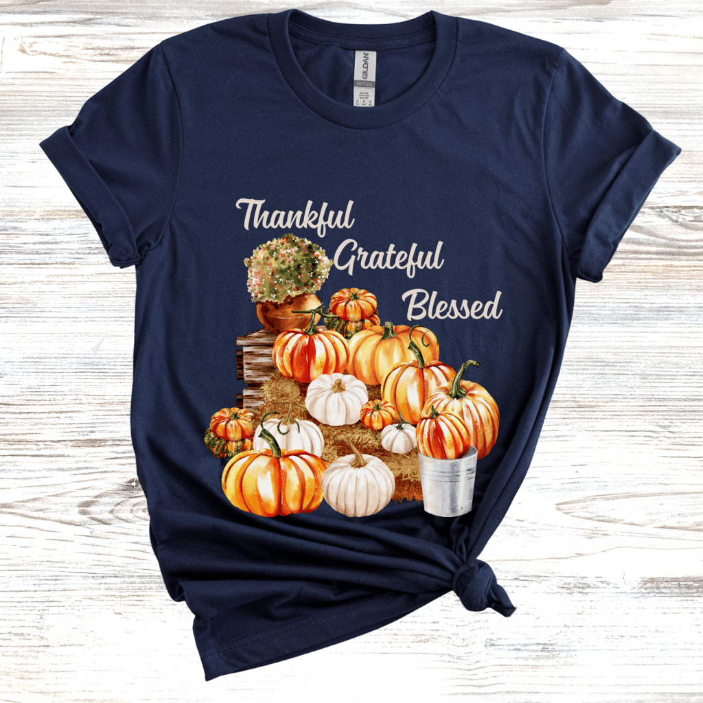 Thankful, Grateful, Blessed, Pumpkin T-Shirt