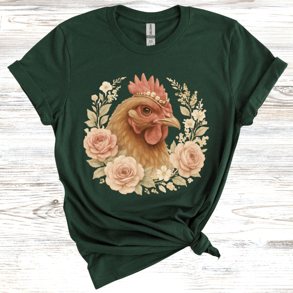 Vintage Chicken Floral Wreath T-Shirt