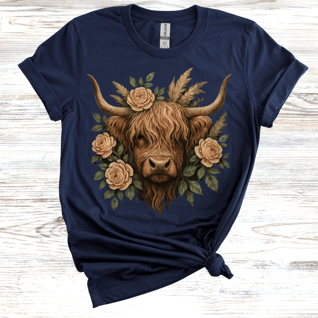 Floral Highland Cow T-Shirt