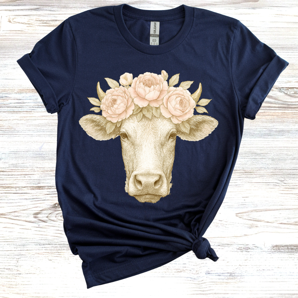 Floral Cow Graphic T-Shirt