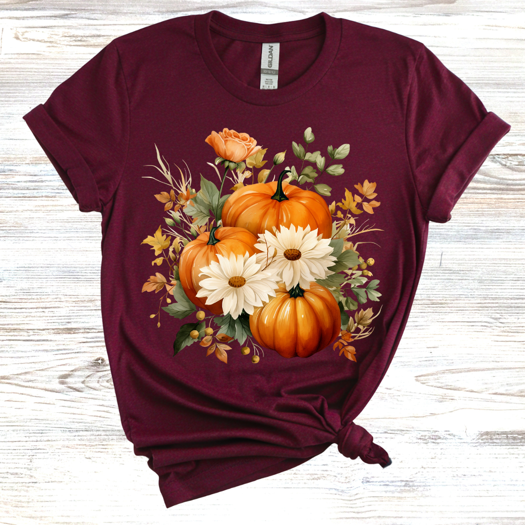 Fall Floral Pumpkin T-Shirt