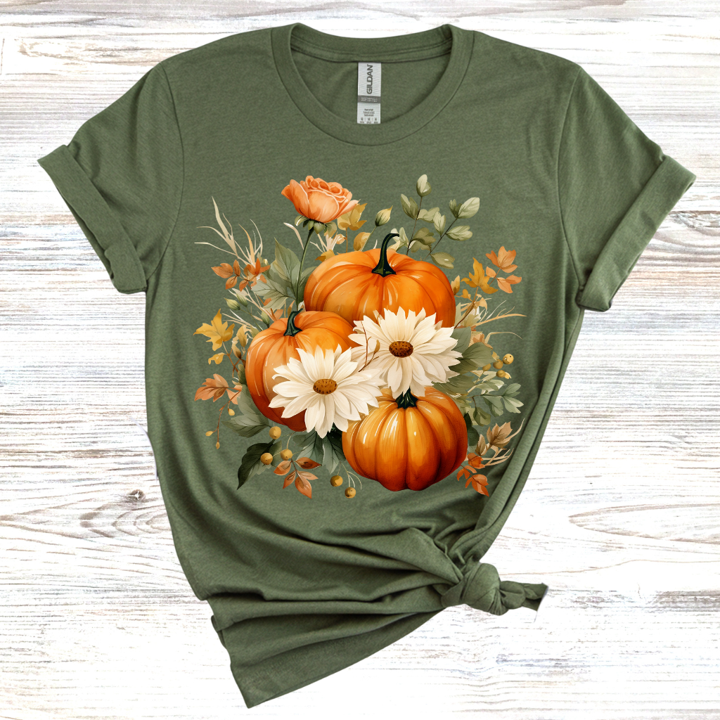 Fall Floral Pumpkin T-Shirt