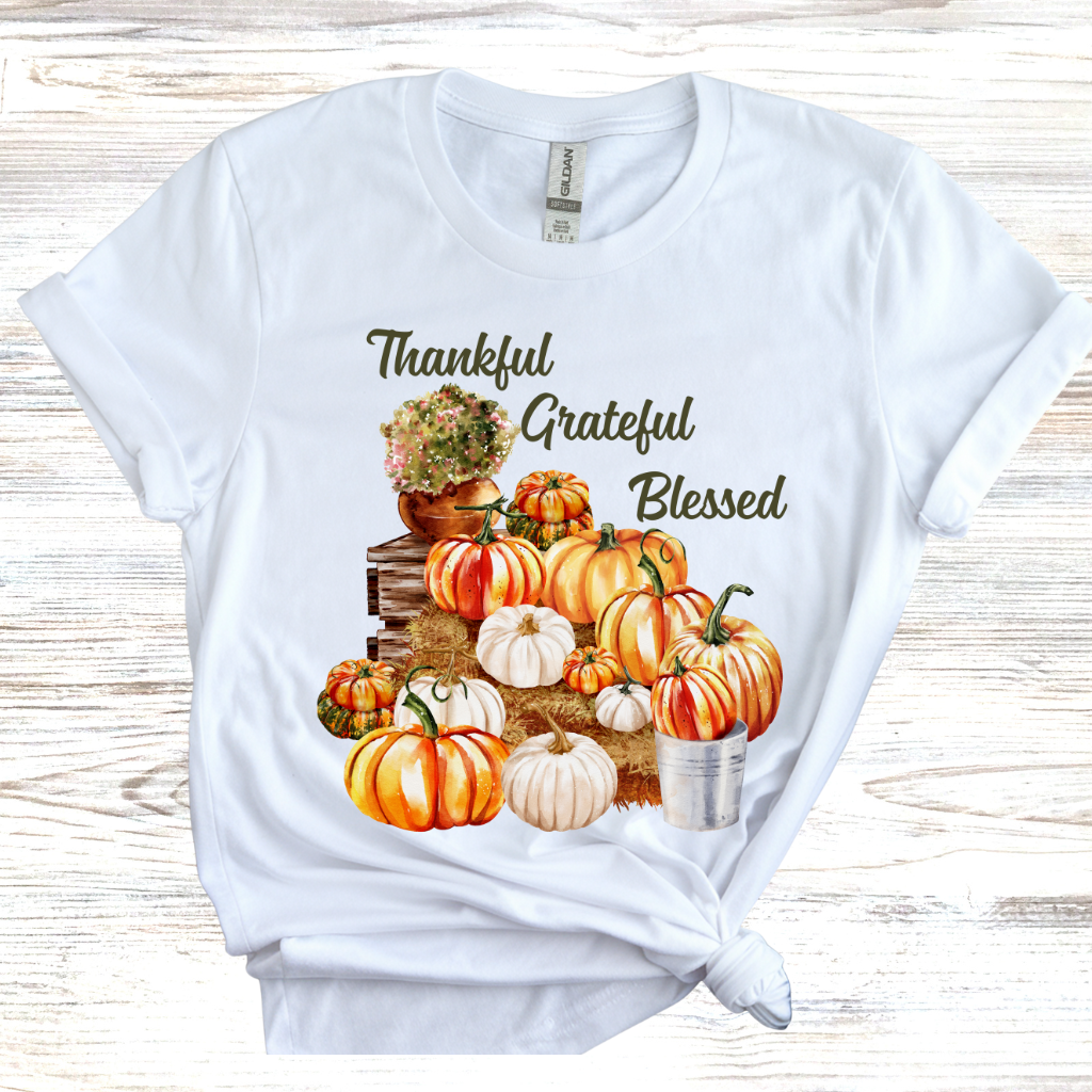 Thankful, Grateful, Blessed, Pumpkin T-Shirt