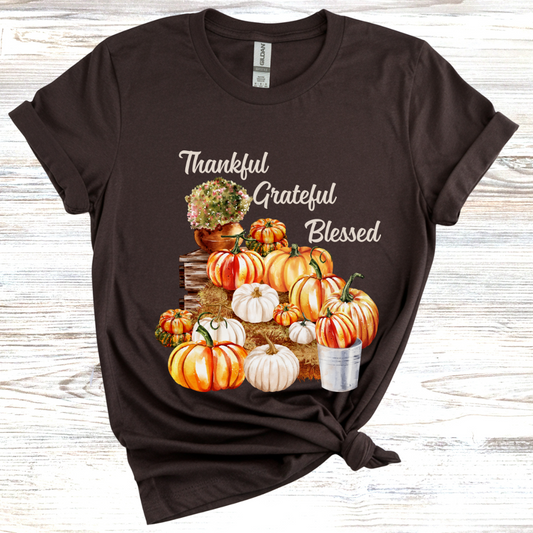 Thankful, Grateful, Blessed, Pumpkin T-Shirt