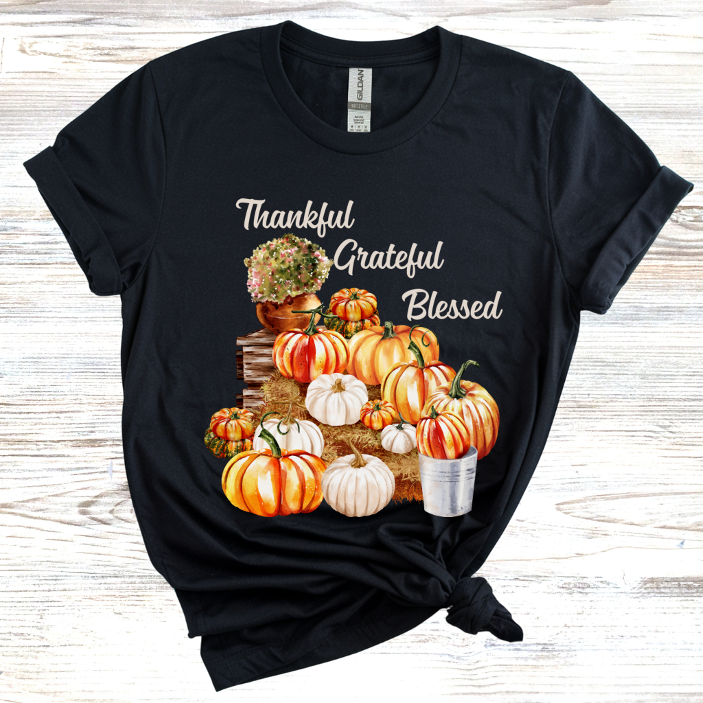 Thankful, Grateful, Blessed, Pumpkin T-Shirt