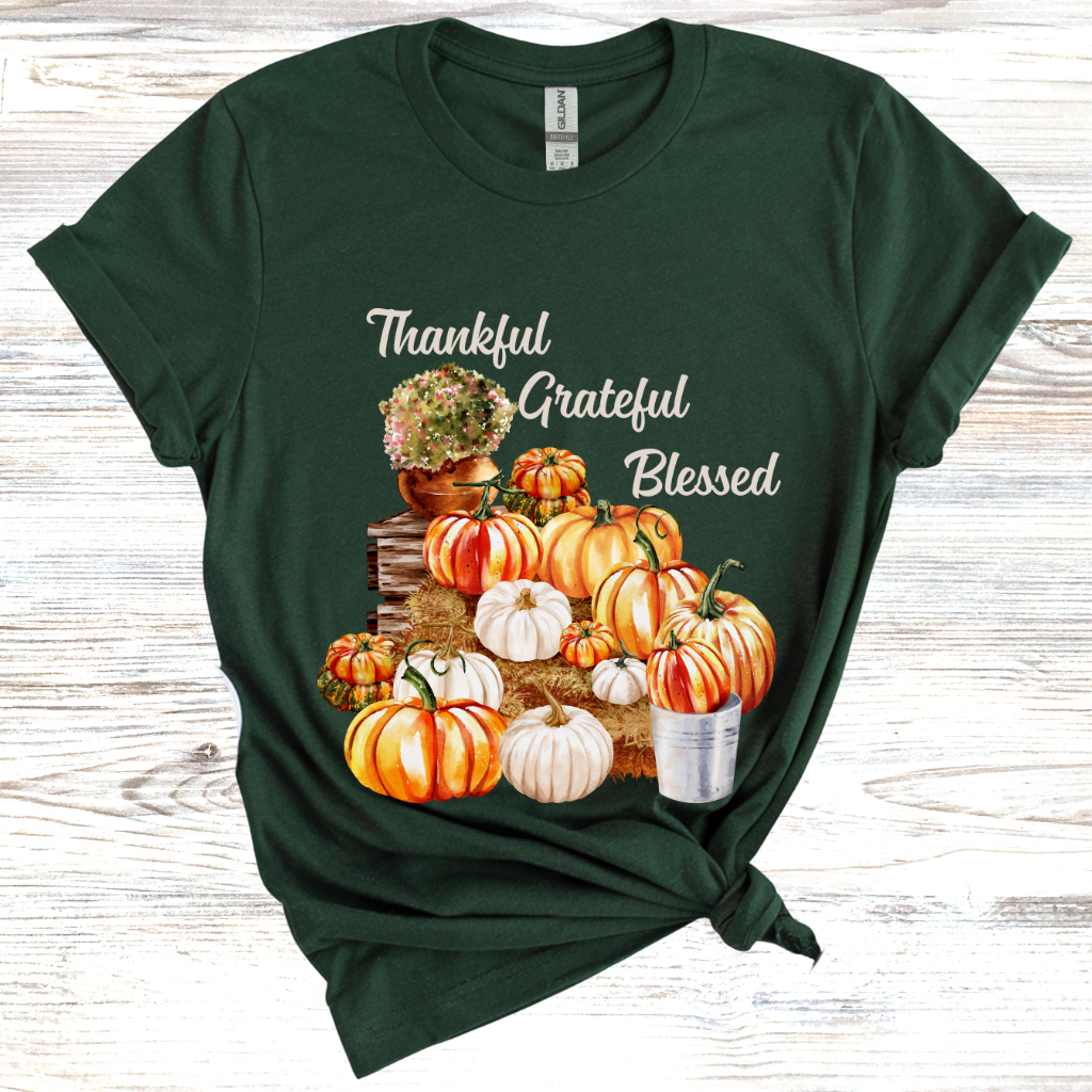Thankful, Grateful, Blessed, Pumpkin T-Shirt