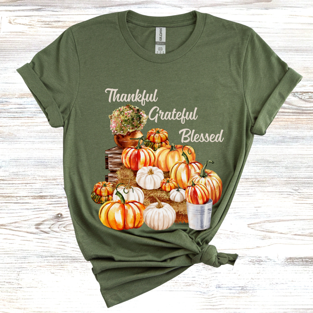 Thankful, Grateful, Blessed, Pumpkin T-Shirt