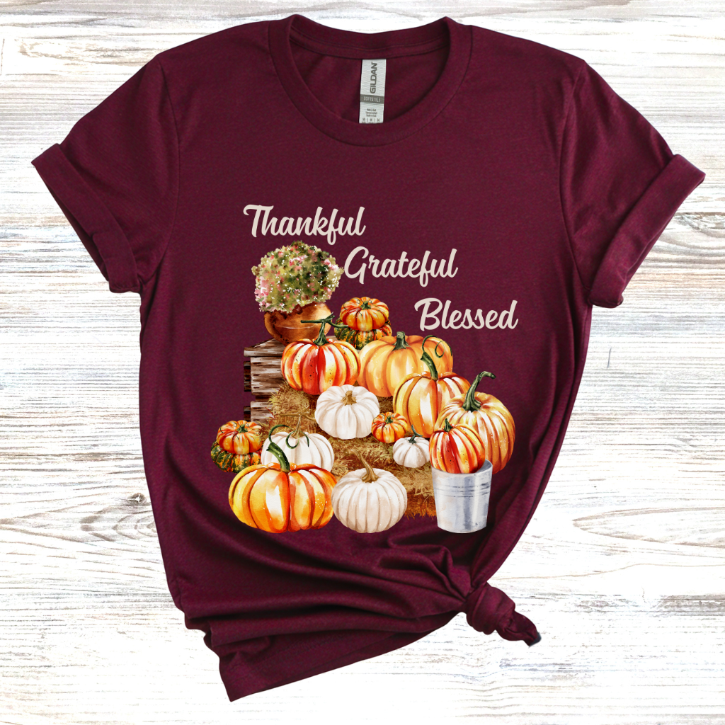 Thankful, Grateful, Blessed, Pumpkin T-Shirt