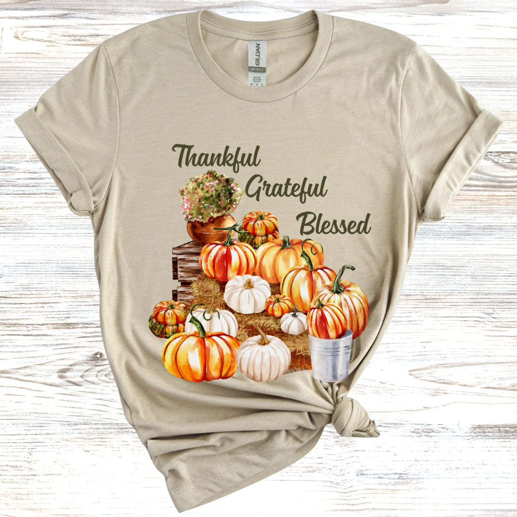 Thankful, Grateful, Blessed, Pumpkin T-Shirt