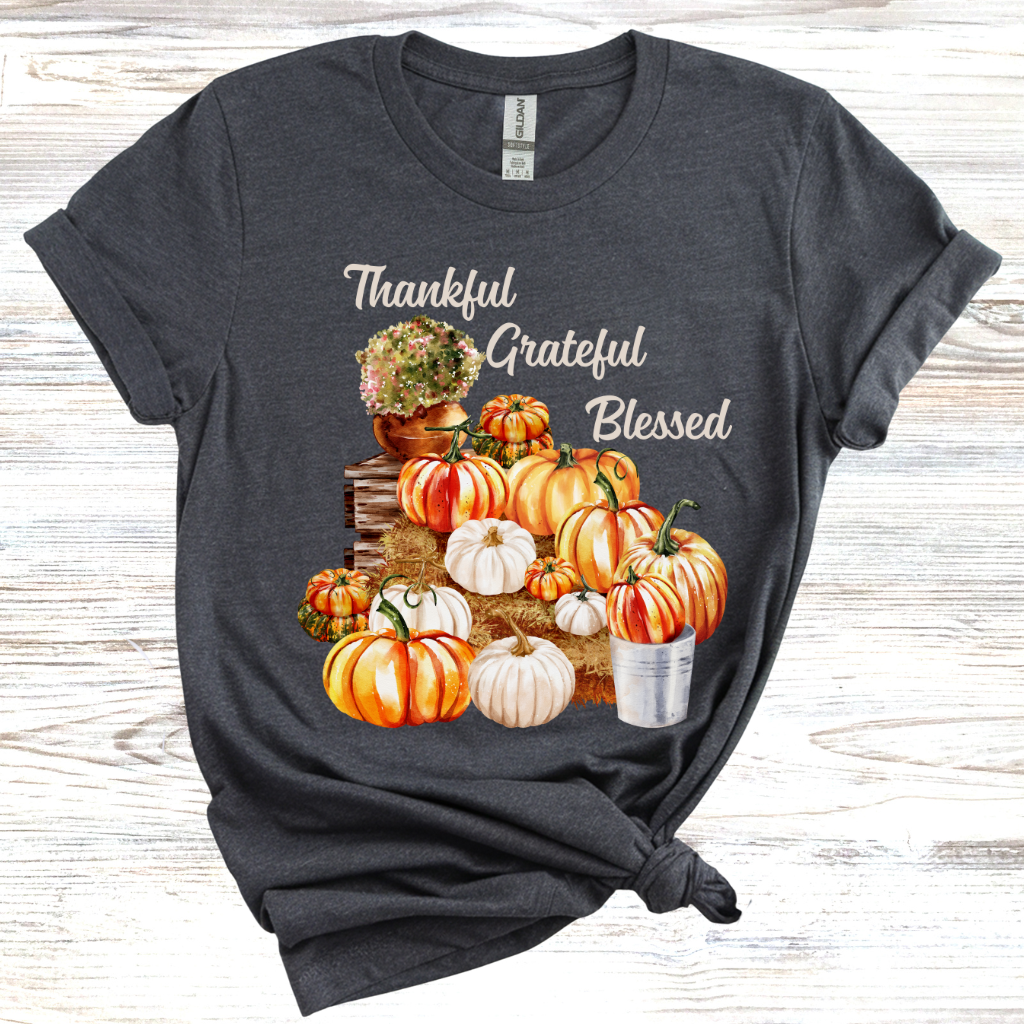 Thankful, Grateful, Blessed, Pumpkin T-Shirt