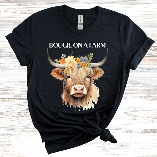 Bougie on a Farm Highland Cow T-Shirt