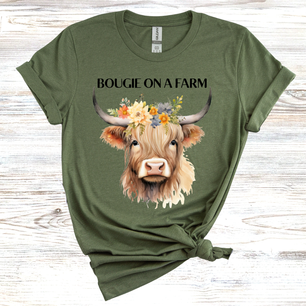 Bougie on a Farm Highland Cow T-Shirt
