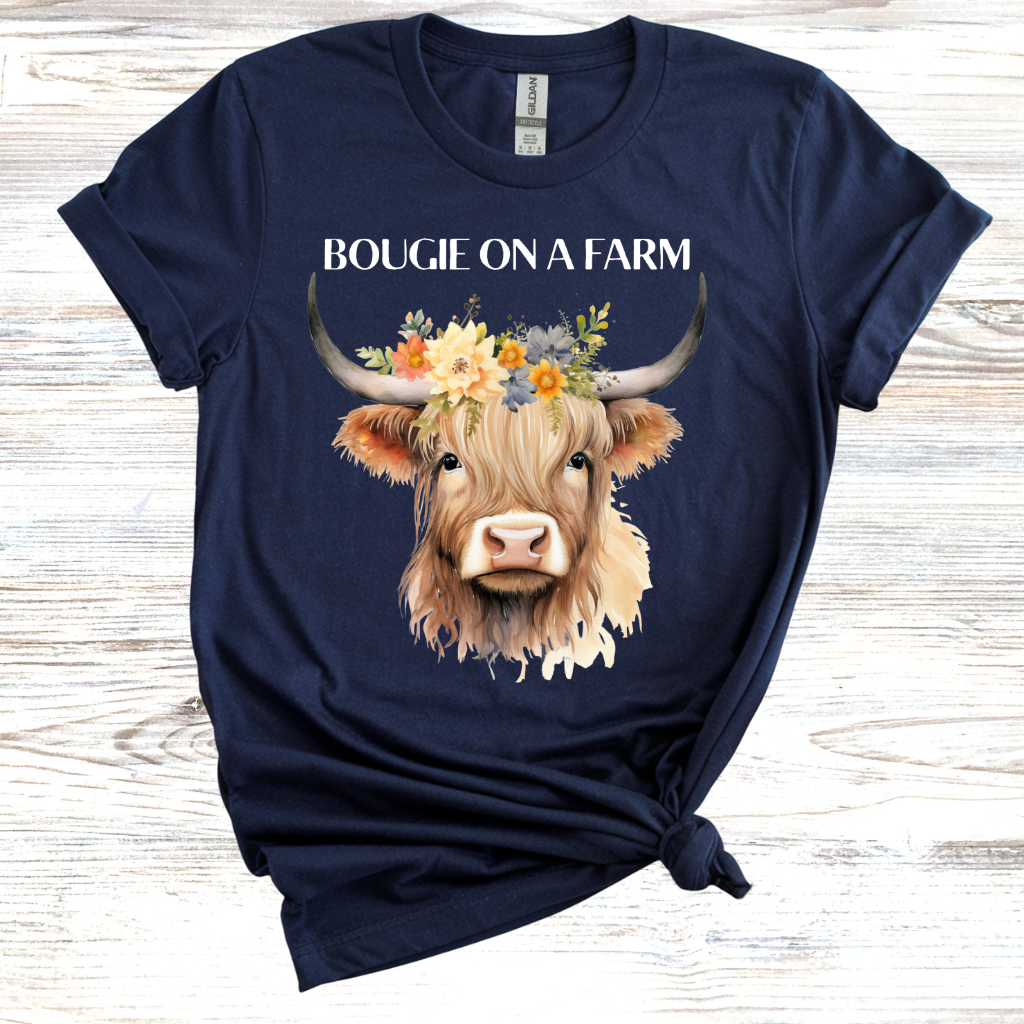 Bougie on a Farm Highland Cow T-Shirt