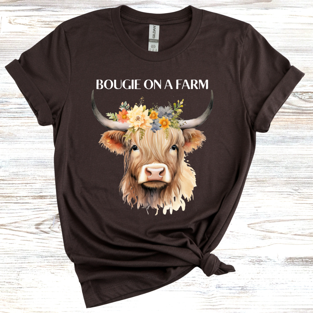 Bougie on a Farm Highland Cow T-Shirt
