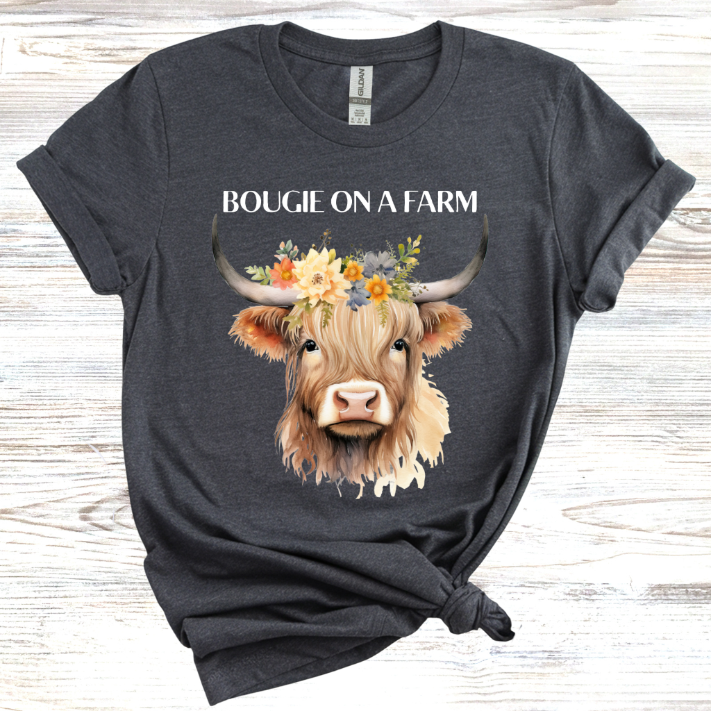 Bougie on a Farm Highland Cow T-Shirt