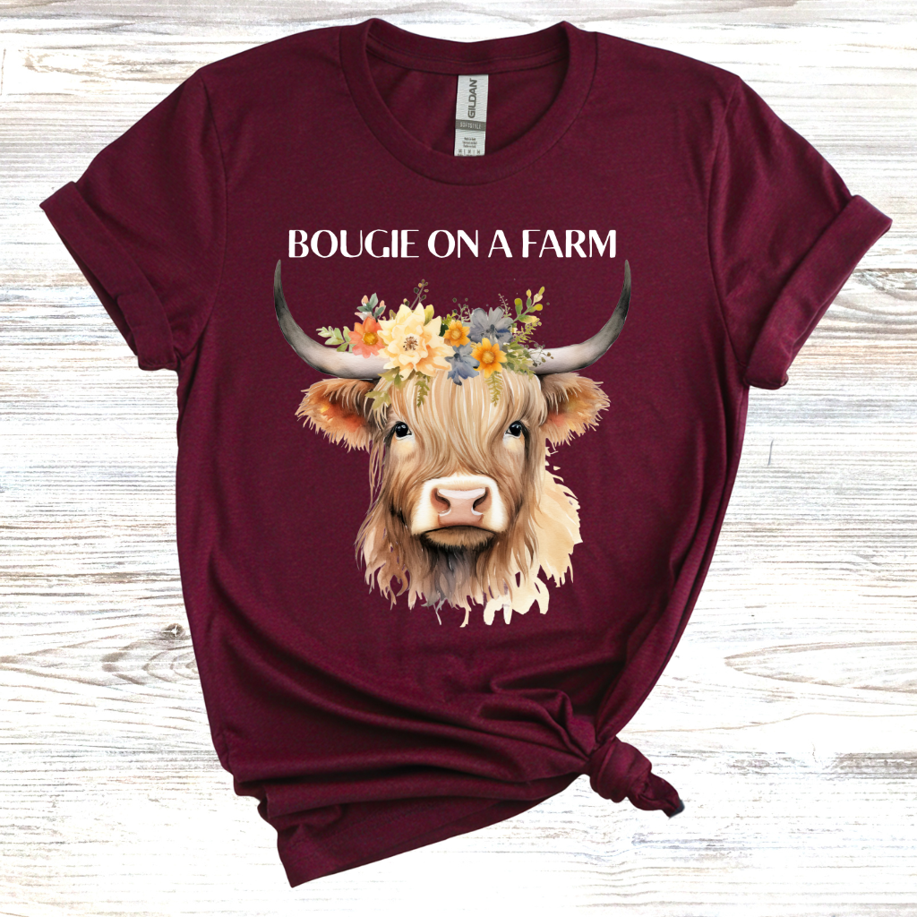 Bougie on a Farm Highland Cow T-Shirt
