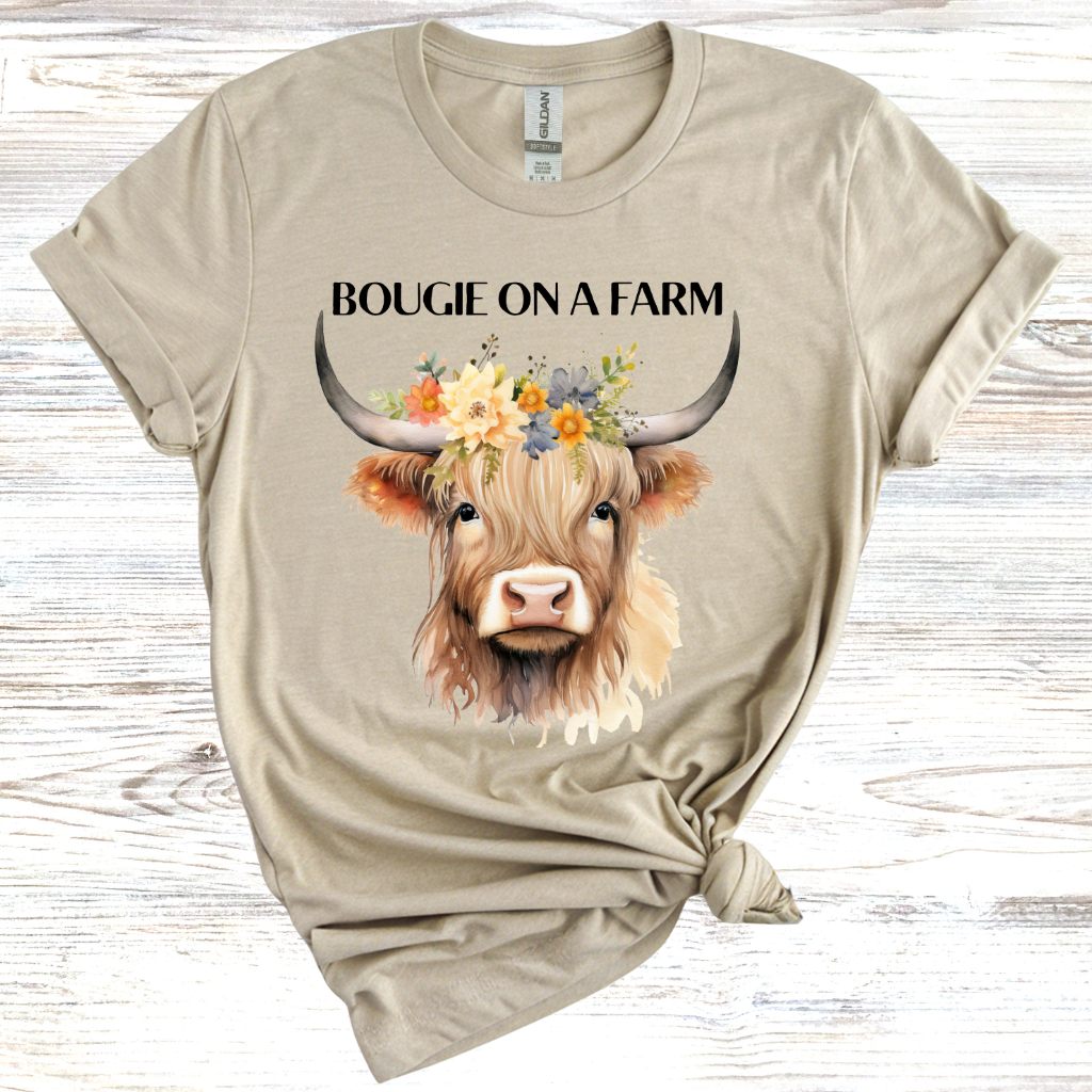 Bougie on a Farm Highland Cow T-Shirt