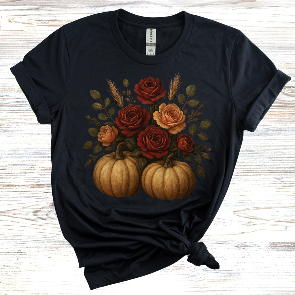 Autumn Floral Pumpkin T-Shirt, Fall Fashion, Cozy Gift,Thanksgiving, Seasonal Apparel