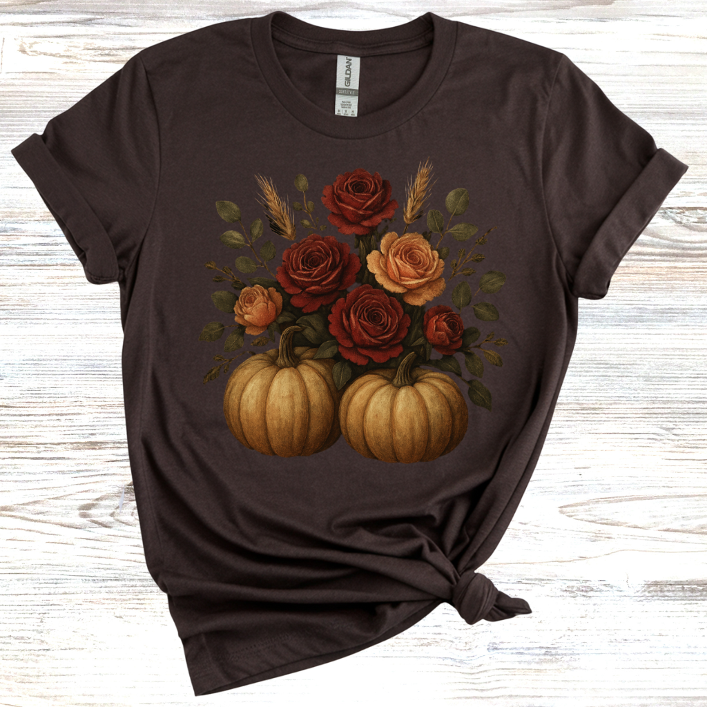Autumn Floral Pumpkin T-Shirt, Fall Fashion, Cozy Gift,Thanksgiving, Seasonal Apparel