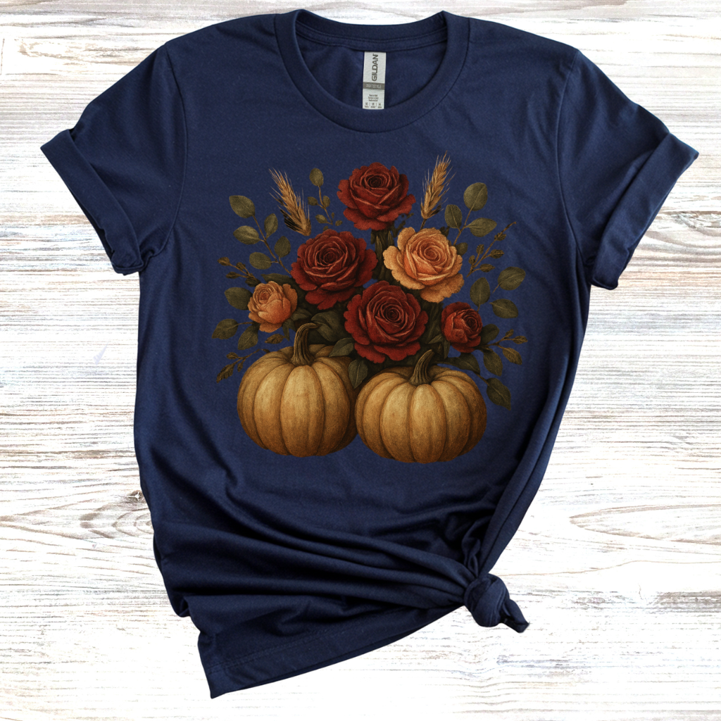 Autumn Floral Pumpkin T-Shirt, Fall Fashion, Cozy Gift,Thanksgiving, Seasonal Apparel
