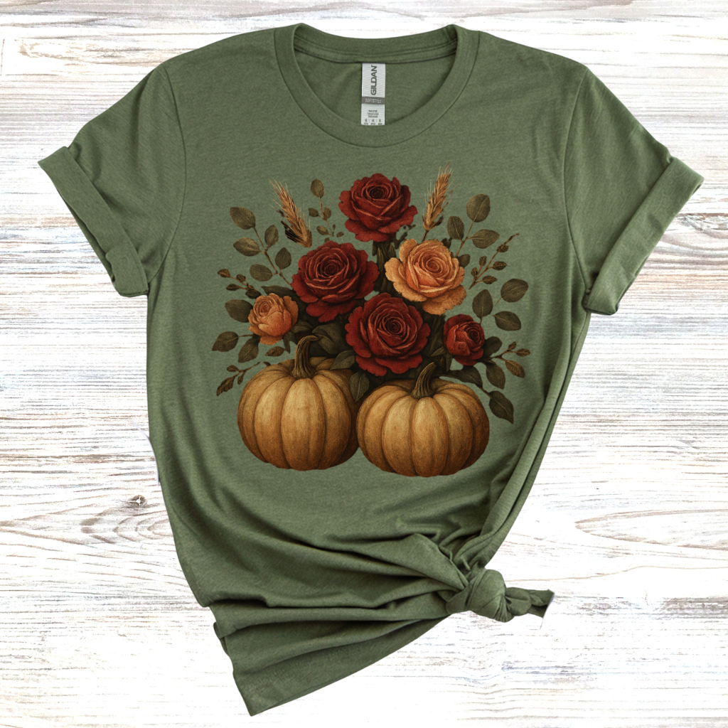 Autumn Floral Pumpkin T-Shirt, Fall Fashion, Cozy Gift,Thanksgiving, Seasonal Apparel