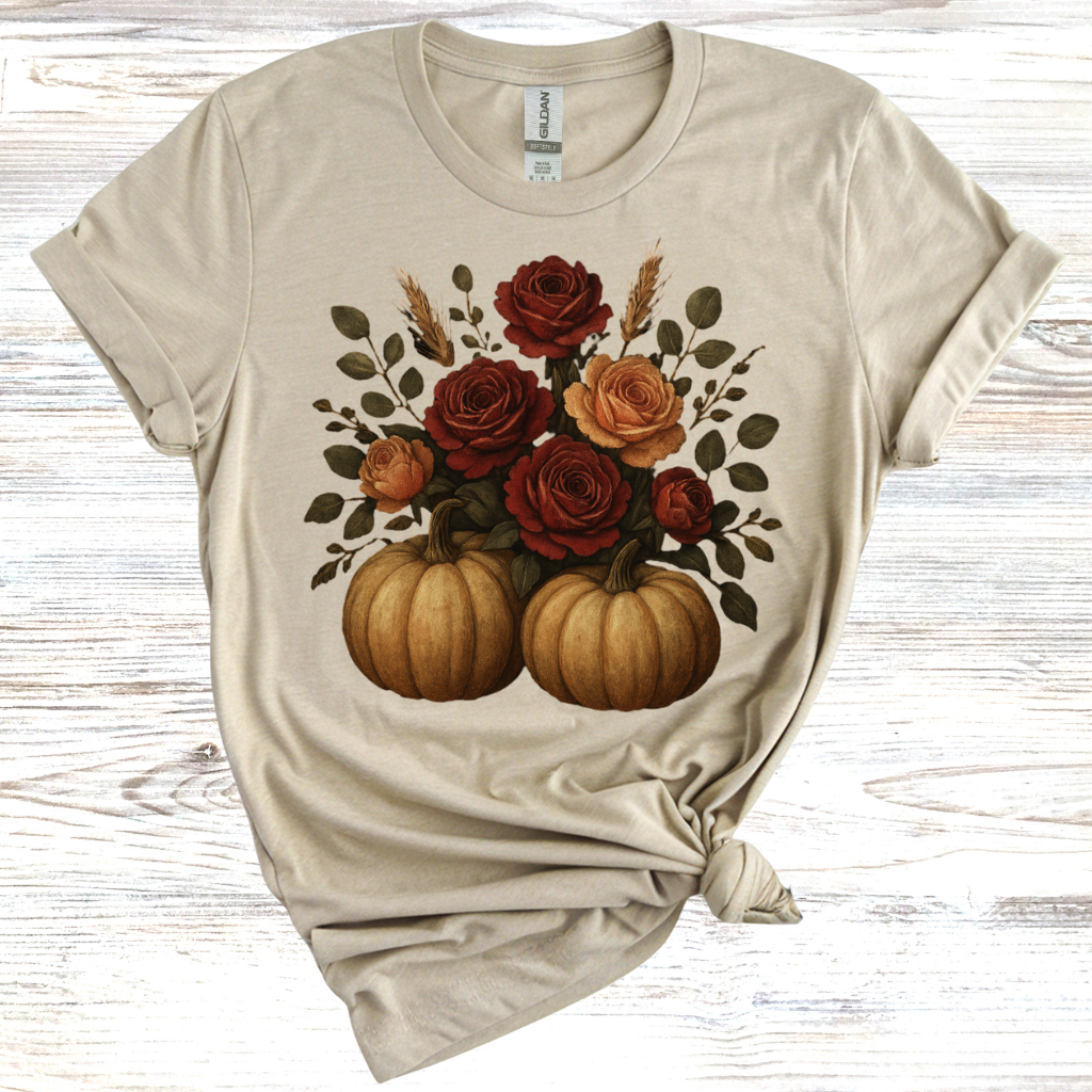 Autumn Floral Pumpkin T-Shirt, Fall Fashion, Cozy Gift,Thanksgiving, Seasonal Apparel