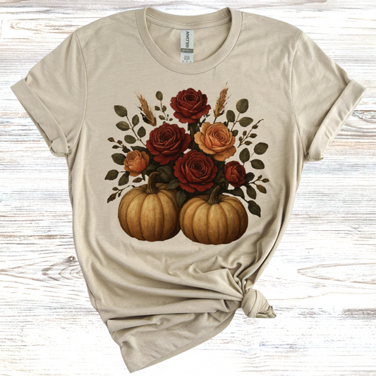 Autumn Floral Pumpkin T-Shirt, Fall Fashion, Cozy Gift,Thanksgiving, Seasonal Apparel