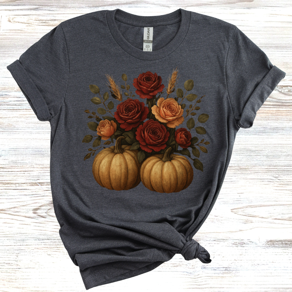 Autumn Floral Pumpkin T-Shirt, Fall Fashion, Cozy Gift,Thanksgiving, Seasonal Apparel