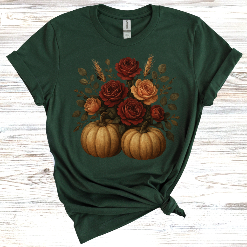 Autumn Floral Pumpkin T-Shirt, Fall Fashion, Cozy Gift,Thanksgiving, Seasonal Apparel