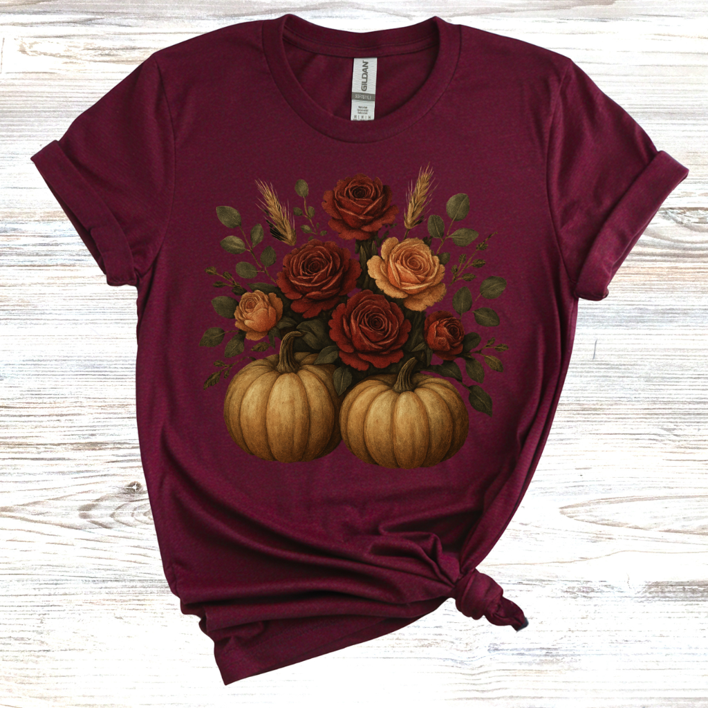 Autumn Floral Pumpkin T-Shirt, Fall Fashion, Cozy Gift,Thanksgiving, Seasonal Apparel
