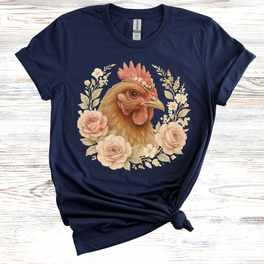 Vintage Chicken Floral Wreath T-Shirt