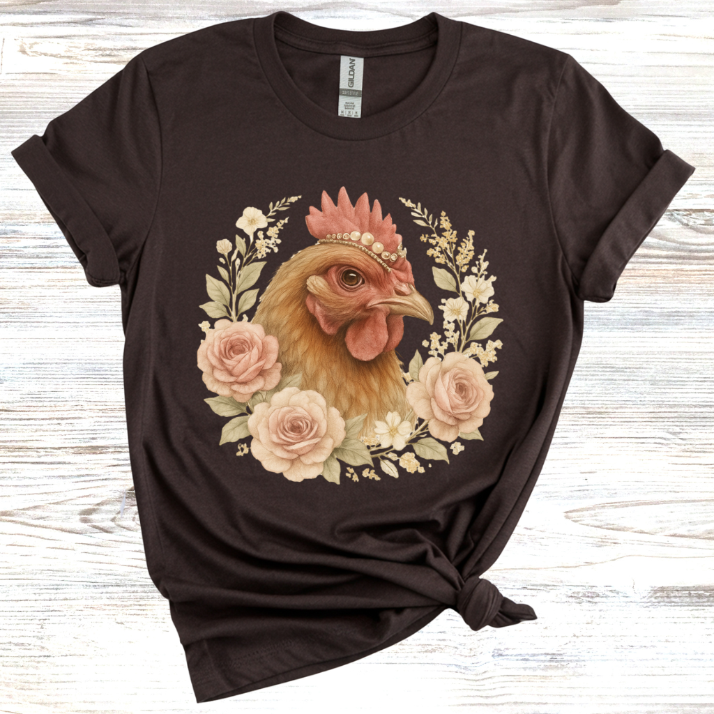Vintage Chicken Floral Wreath T-Shirt
