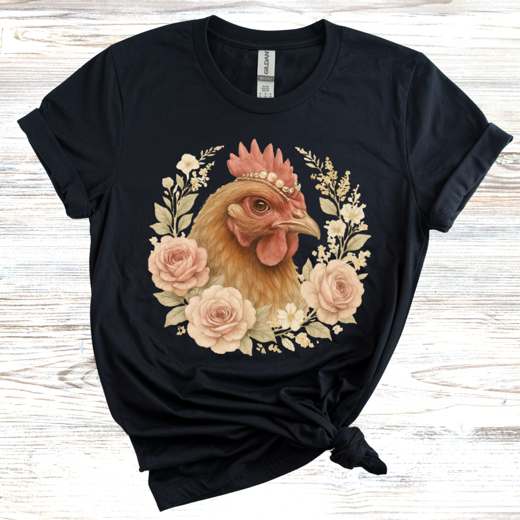Vintage Chicken Floral Wreath T-Shirt
