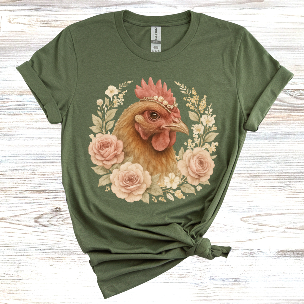 Vintage Chicken Floral Wreath T-Shirt