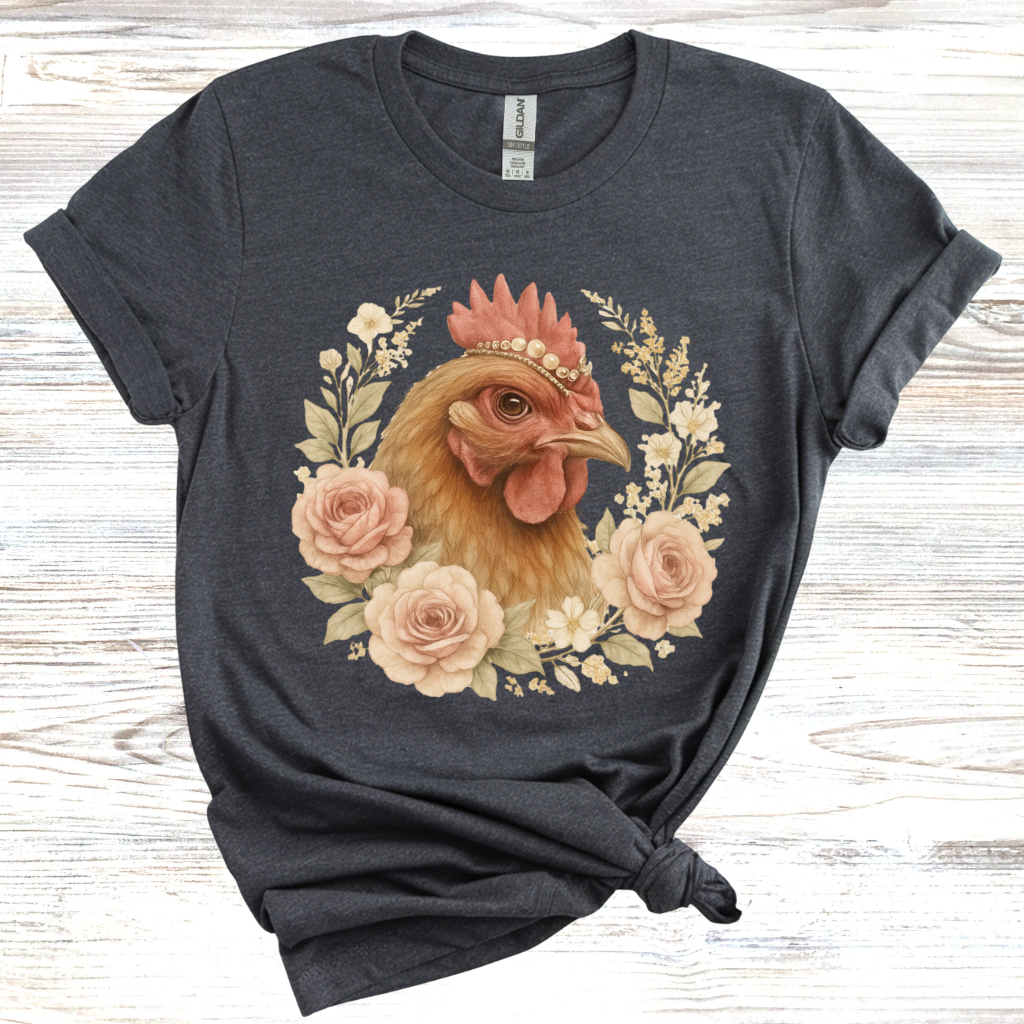 Vintage Chicken Floral Wreath T-Shirt