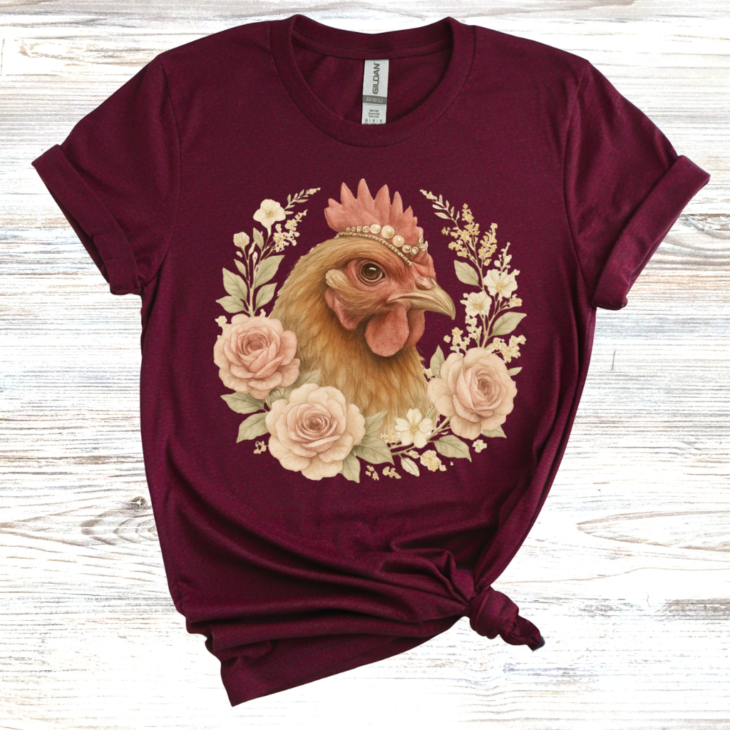 Vintage Chicken Floral Wreath T-Shirt