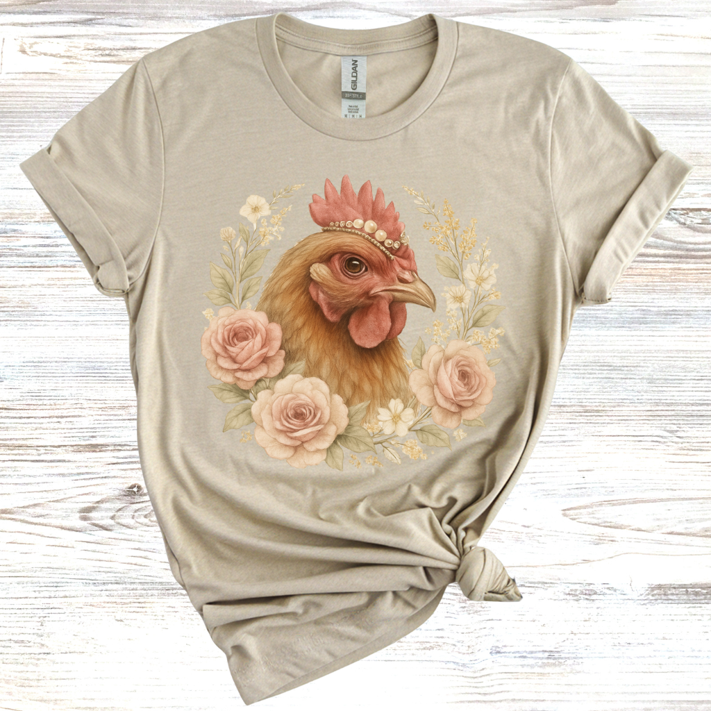 Vintage Chicken Floral Wreath T-Shirt