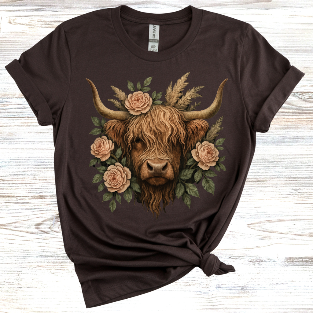 Floral Highland Cow T-Shirt
