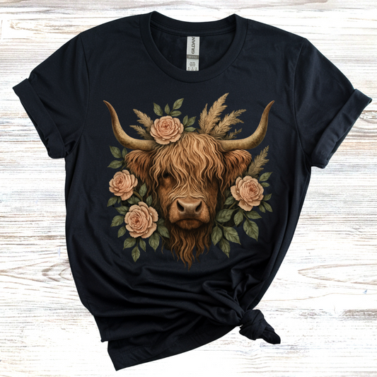 Floral Highland Cow T-Shirt