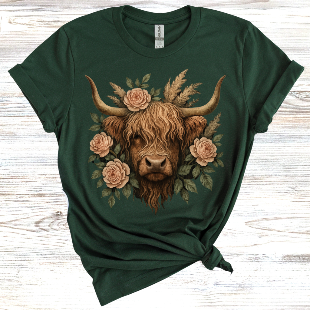 Floral Highland Cow T-Shirt