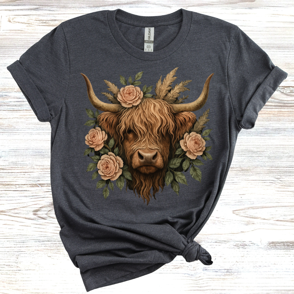 Floral Highland Cow T-Shirt