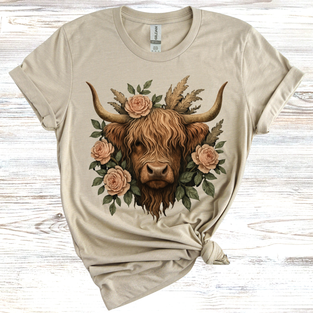 Floral Highland Cow T-Shirt