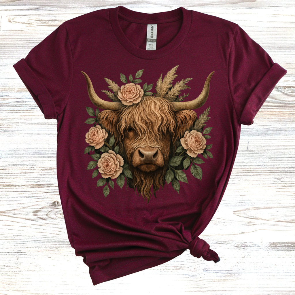 Floral Highland Cow T-Shirt