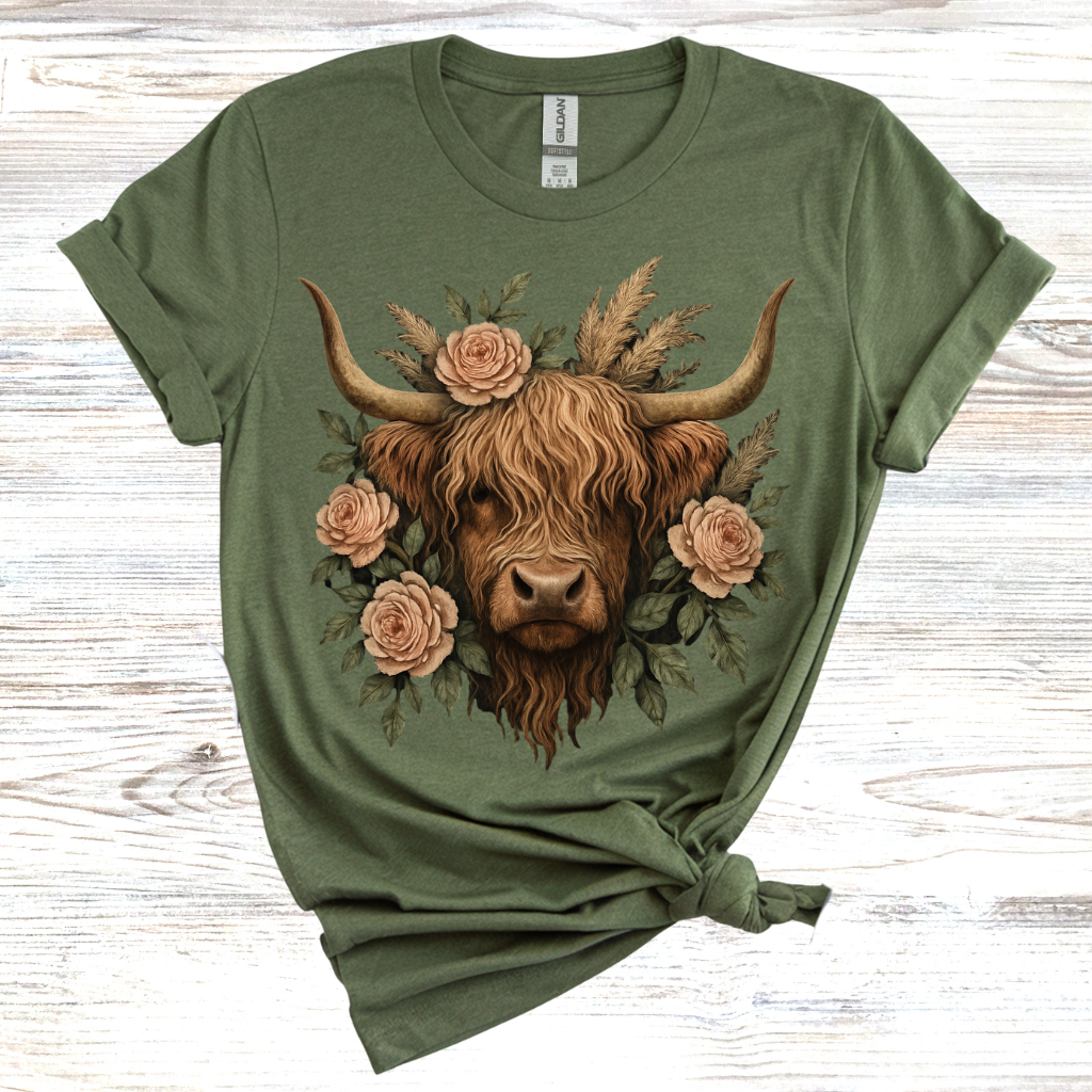 Floral Highland Cow T-Shirt