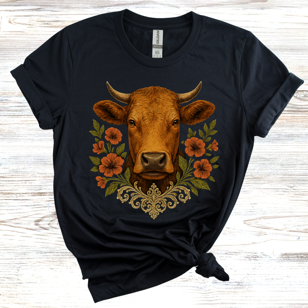 Cow Floral Wreath T-Shirt