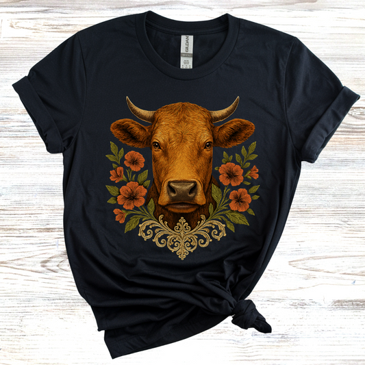 Cow Floral Wreath T-Shirt