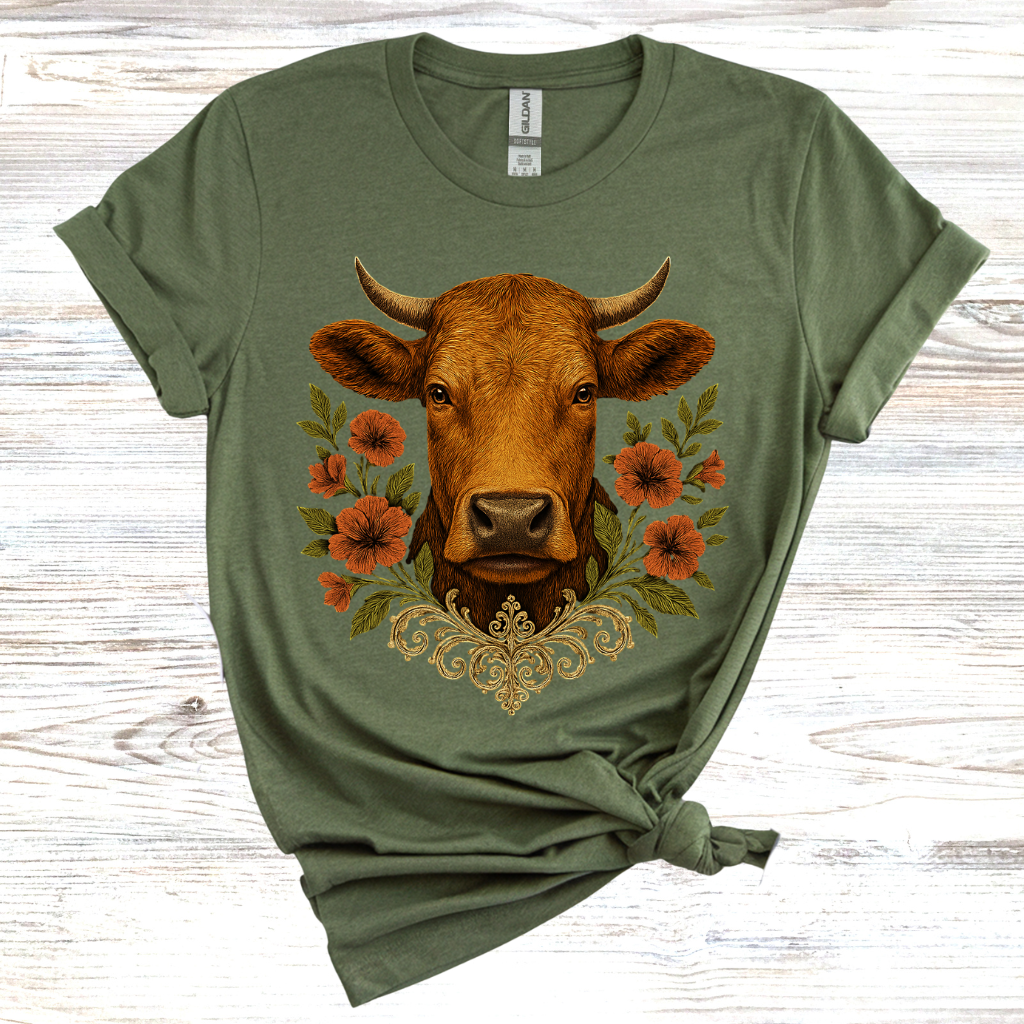 Cow Floral Wreath T-Shirt
