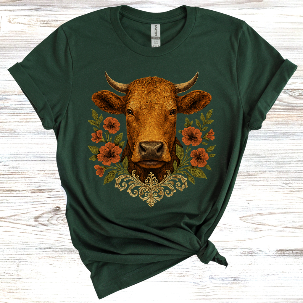 Cow Floral Wreath T-Shirt