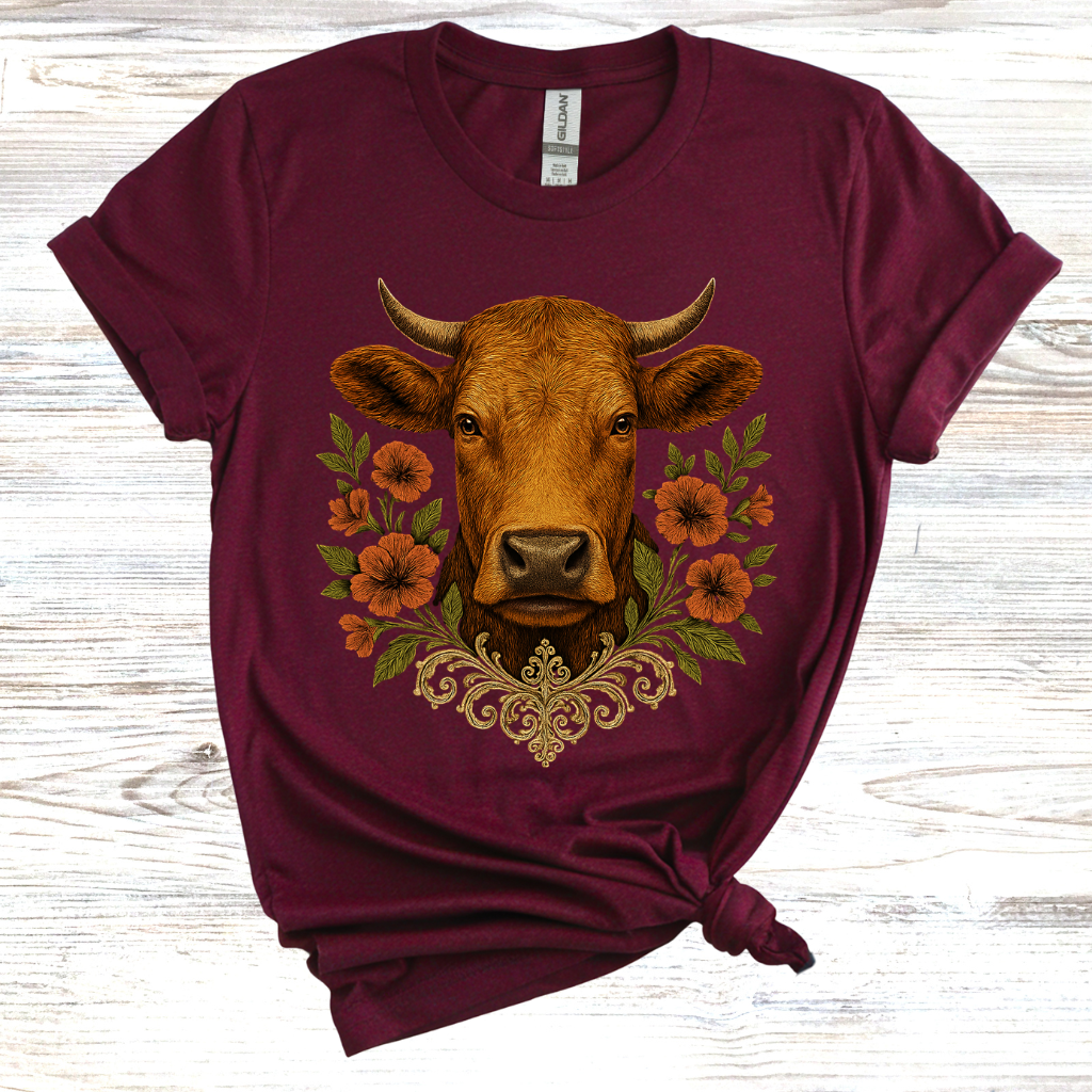 Cow Floral Wreath T-Shirt