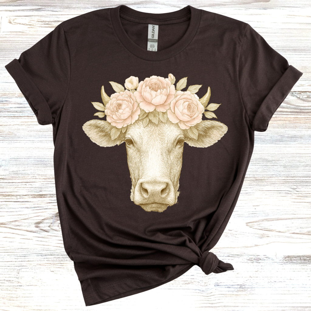 Floral Cow Graphic T-Shirt